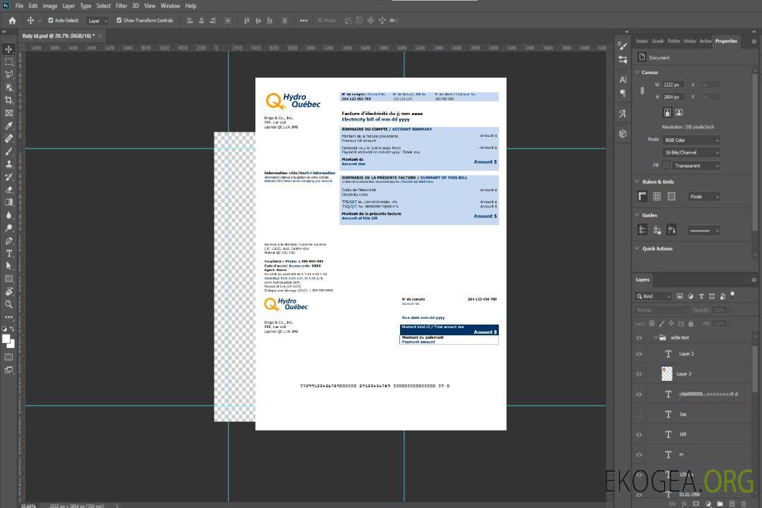Modèle de facture de services publics d'entreprise de Canada Hydro Québec en formats Word et PDF (2) template